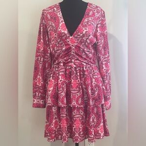 Sunday Up M Pink Paisley Women's Zipper Back Ruffle Mini Dress‎ 587